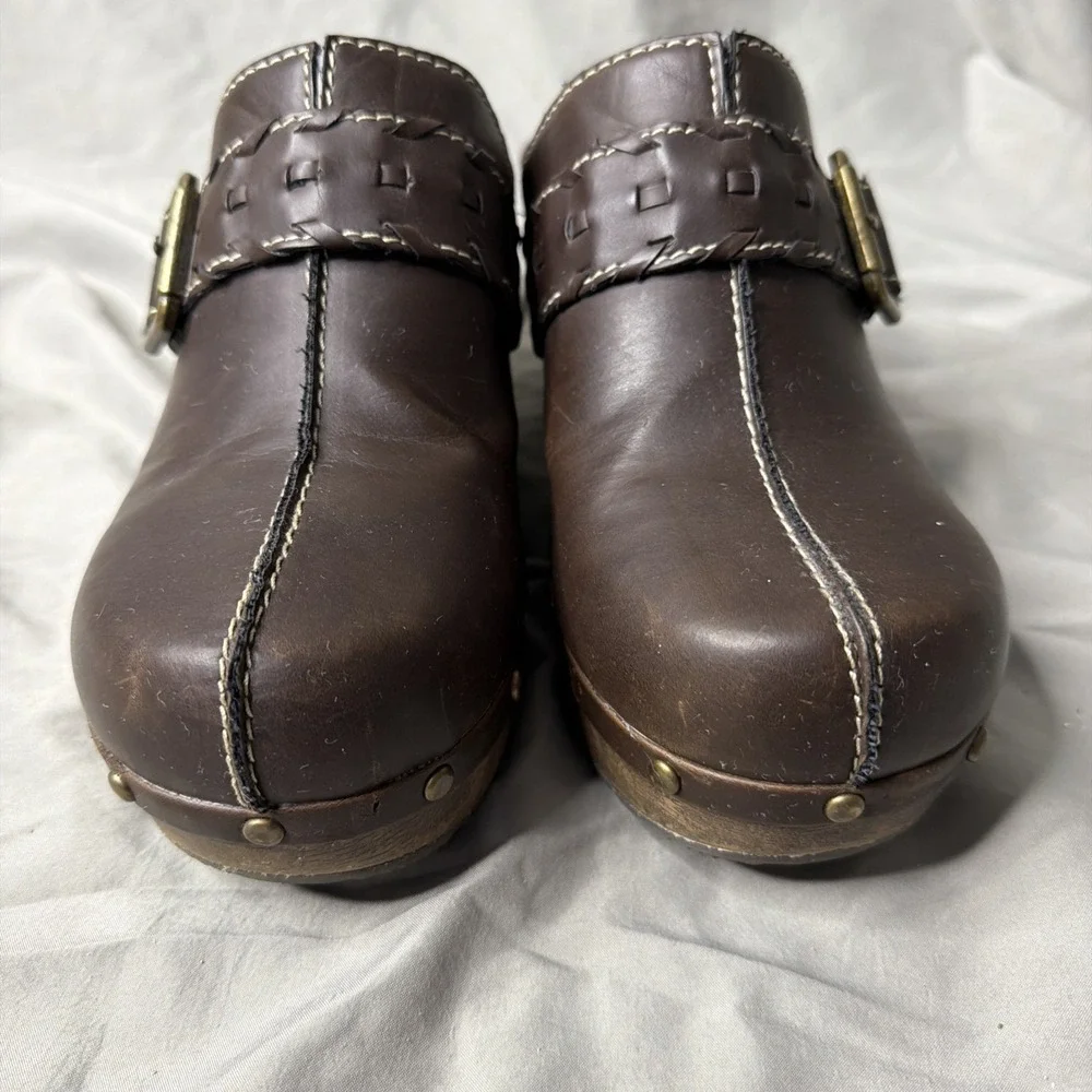 Vintage Route 66 Brown Platform Clogs Women's US 9.5 Shoes Buckle Studs 90s Y2K - Picture 7 of 7